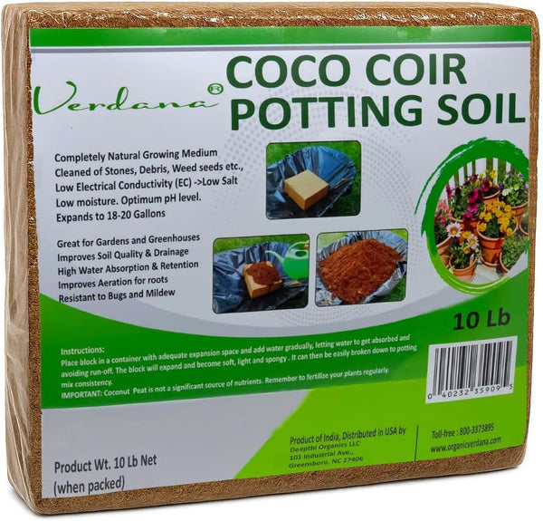 Coco Coir Brick - Coconut Fiber - Coco Peat for Plants (10 lbs)
